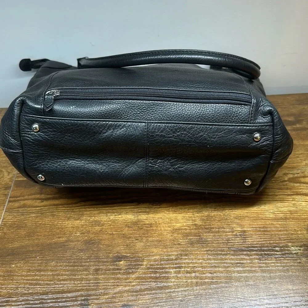 Lodis Black Leather Pebble Tote with Dual Straps